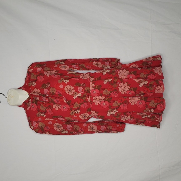 Zara Womens Floral Chiffon Mini Dress Size M Boho Beachy Vacation Lagenlook - Picture 1 of 15